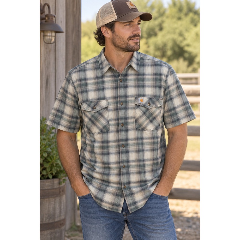 Carhartt Shirt Men's Plaid Button Down Short Sleeve XL Relaxed Fit